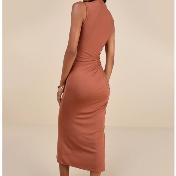 Elevated Presence Sleeveless Ruched Funnel Neck Midi Dress -NWT! - Picture 2 of 11